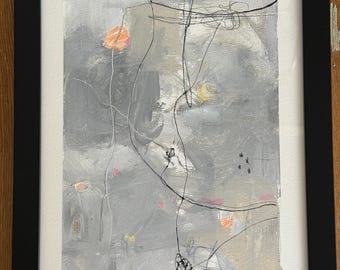 Original Abstract Mixed Media Painting. Watercolor Paper . 9x12 Framed Contemporary Wall Decor