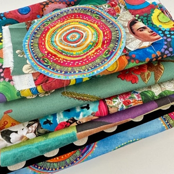 COLOR EXPLOSION FABRIC Bundle #7, Designer Fabric, Colorful Art Fabrics, Frida Fabrics,  Gorgeous Bundle, Doll Making, Journal Making, Lot 7