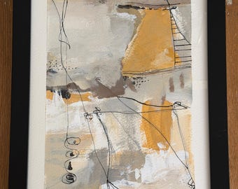 Original Abstract Mixed Media Painting. Watercolor Paper . 9x12 Framed Contemporary Wall Decor
