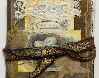 Mixed Media Art Handmade Accordion Journal, THE BIRDS, OOAK
