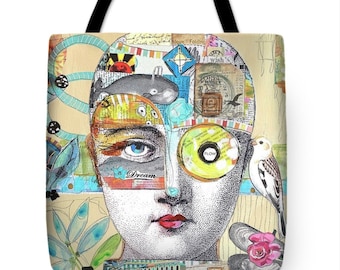 TOTE BAG, Art Supply Bag, LapTop Carrier, Art Tote Bag, Mixed Media, Shopping tote, daily tote, Mixed Media Art, Statement Art, FLOW