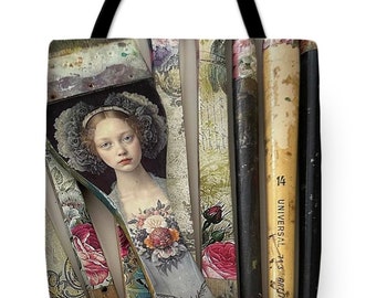 TOTE BAG, Art Supply Bag, Shopping bag, grocery tote, LapTop Carrier, Art Tote Bag, Mixed Media, Mixed Media Art, Vintage Artist BRUSHES