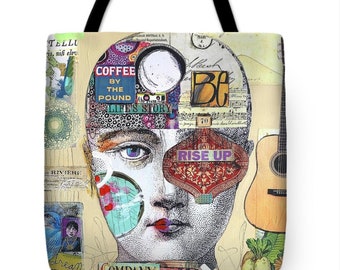 TOTE BAG, Art Supply Bag, LapTop Carrier, Art Tote Bag, Mixed Media, Mixed Media Art, Statement Art, RISE