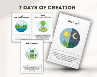 7 Days Of Creation Flash Cards, Christian Homeschool (Digital Download)