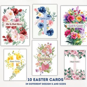 10 cartes de Pâques imprimables | Il est ressuscité, chrétien, croix, carte florale Joyeuses Pâques Téléchargement instantané numérique Célébration de Pâques