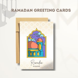 Cartões Ramadan Mubarak para impressão, Cartões de felicitações islâmicos para download digital, Presentes islâmicos, Cartões digitais minimalistas islâmicos Eid Mubarak 5x7