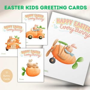 Easter Greeting Card Set of 12, Greeting Cards, Easter Card Set, Easter Cards for Kids, Easter Bunny Note Cards set, Happy Easter Cards