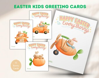 Easter Bunny Cards Set of 12, Kids' Greeting Cards (PDF)