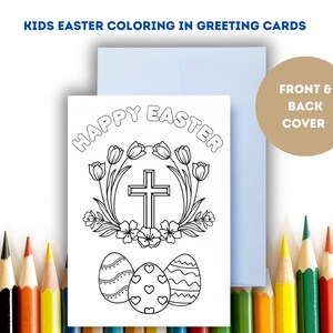Carte de Pâques à colorier pour les enfants ! Carte de Pâques chrétienne imprimable pour enfants, carte de Pâques religieuse bricolage pour enfants, carte pliable à colorier religieuse, 5 x 7 po