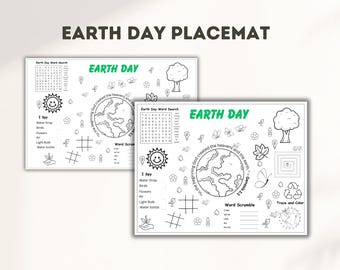 Mantel individual para colorear del Día de la Tierra, juegos para niños (PDF)