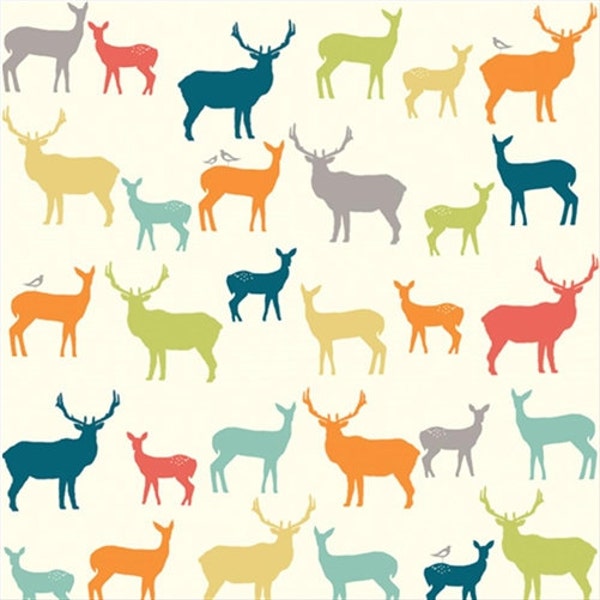 Organic Cotton Fabric- Birch -Elk Family- multi - Great Shipping Rates