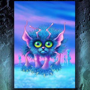 May include: A colourful illustration of a blue, furry creature with large green eyes and pink ears. The artwork features the text "Cheebie Zeebs" and a circular logo with the words "Moon Aliens". The phrase "One small stepladder for Moonkind" is also present.