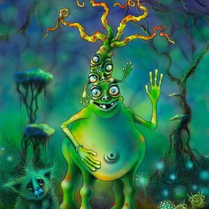 Signed Pugdimple MoonAlien Giclée Print: Whimsical Space Art Collectible Creatures Science Fiction