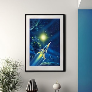 Pirates of The Asteroids giclée print. Isaac Asimov, Space Art, Science Fiction Books, Science Fiction Art, Giclee print, Astronomy, Authors