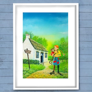 Pippi Longstocking giclée print. Astrid Lindgren, Villekulla, Långstrump, Mr Nilsson, Horse, Classic Children&#39;s Books, Sweden, Bedroom Art