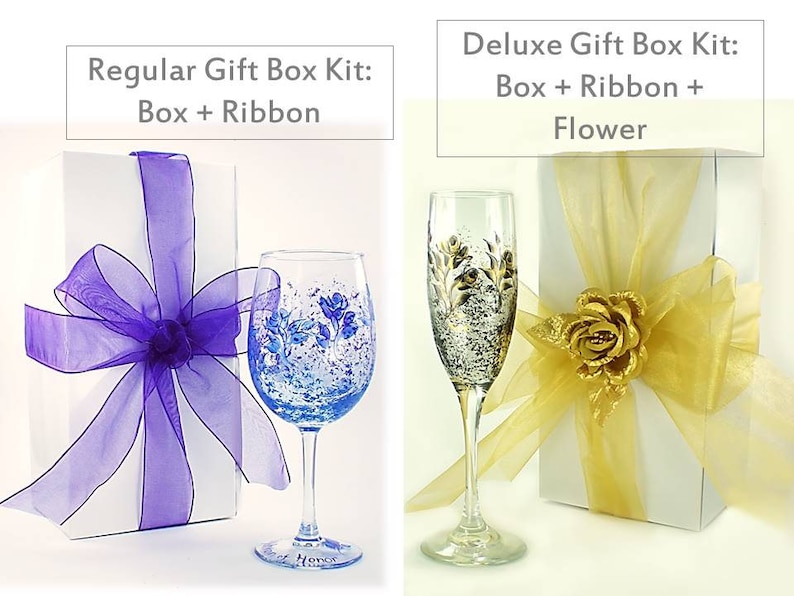 Choice of Ribbon Color 10 x 5 x 4 12 Boxes Groomsmen/'s Gift Box 12 Gift Box Kits for Wedding Party Glasses Champagne Wine Glasses