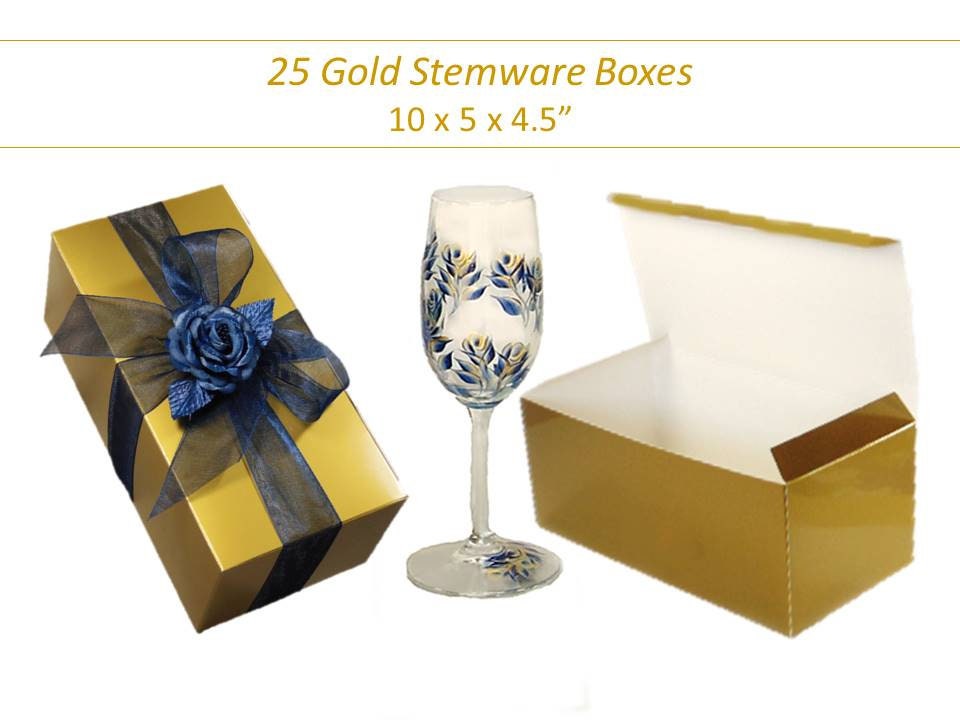 25 Gold Gift Boxes 10 x 5 Gold Stemware Gift Boxes for Wine Etsy