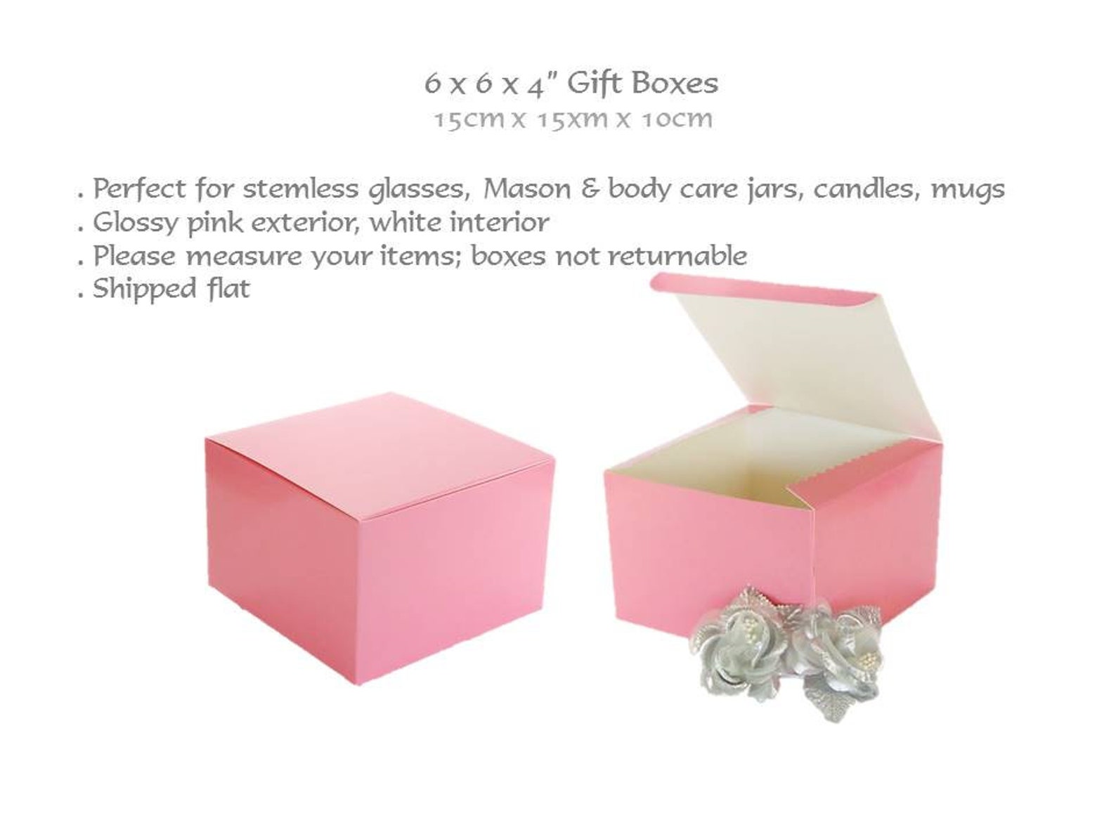 Pink Gift Boxes 6 x 6 Pink Favor Boxes Stemless Glass Etsy
