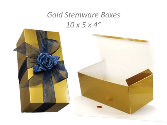 5 Gold Gift Boxes 10 x 5 Gold Stemware Boxes for Wine | Etsy
