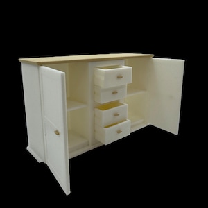 Miniature Dresser Drawer Cabinet - White with Wood Colored Top | 112 118 124 Scales | Dollhouses
