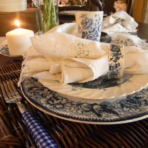 Vtg Blue Transferware Charlotte Salad Plate Basket of Roses