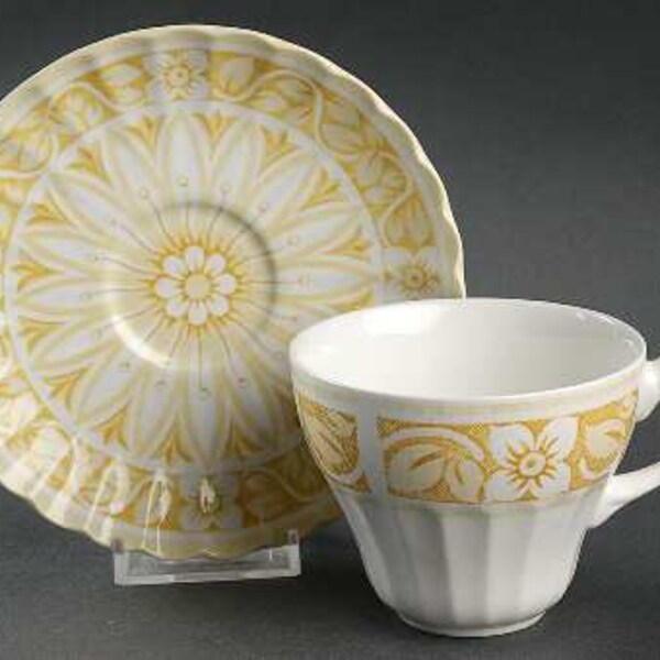 Yellow Daisy Sunburst Vintage English Teacup and Saucer
