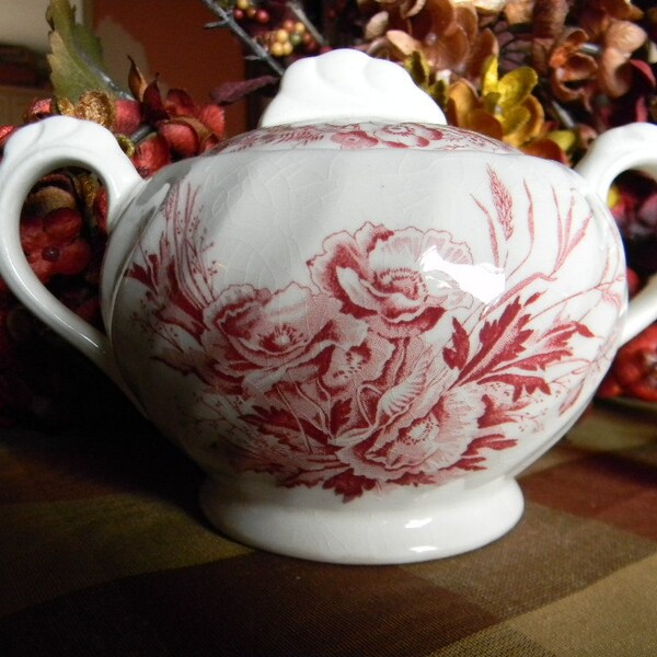 Red Pink  Poppies English TransferwareCreamer Cream Pitcher Harvest by Clarice Cliff