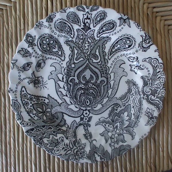 Vintage Black Transferware Paisley Toile  English Plate