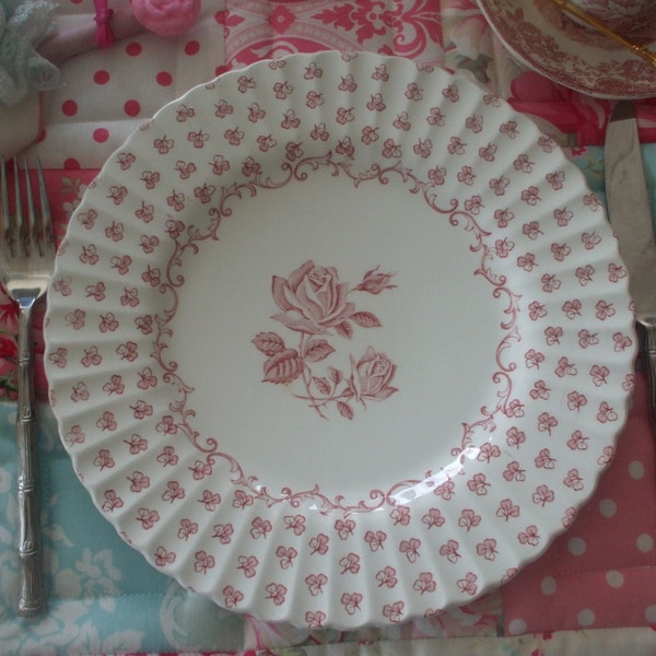 Pink Red Transferware Chantilly Roses Vintage English Plate
