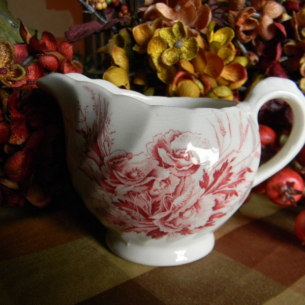 Red Pink  Poppies English TransferwareCreamer Cream Pitcher Harvest by Clarice Cliff