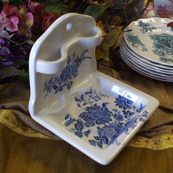 Charlotte Blue Transferware Hanging Soap Toothbrush