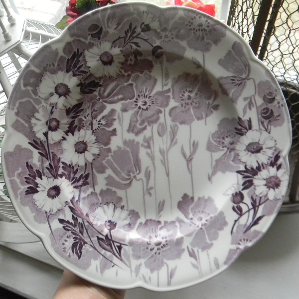 Purple Toile Flowers English Transferware Plate Woods  Daisies