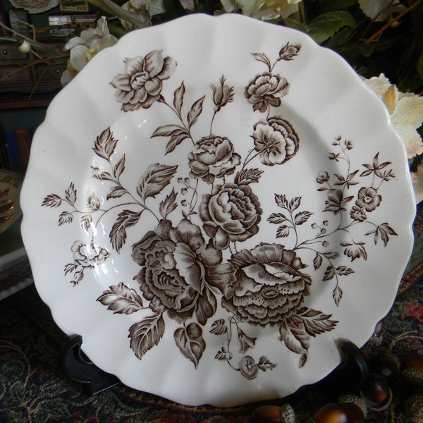 Brown Toile English Transferware Plate Cabbage Roses Side Plate
