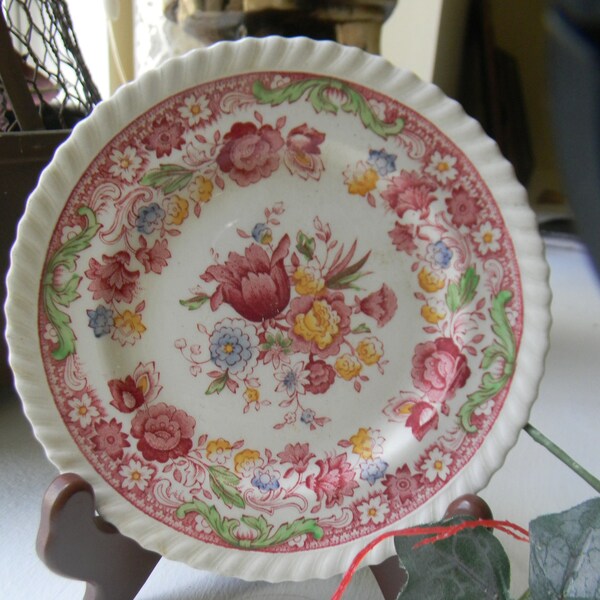 Red Transferware Plate Tulips Roses and other Flowers Winchester