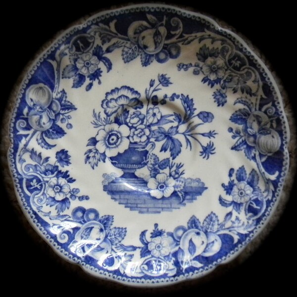 Vintage Blue English Transferware  Plate Royal Doulton Pomeroy Urn with Flowers