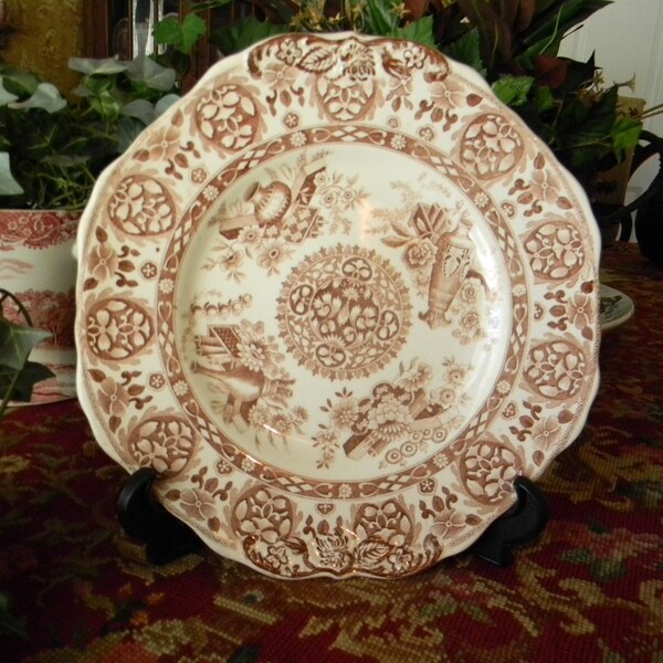 Spode Brown Transfer Ware Trophies Tab Handled Platter Circa 1880