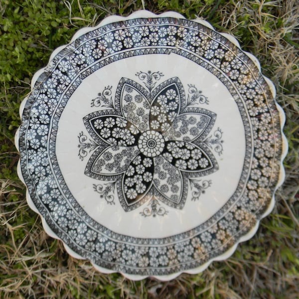 Aesthetic Black Transferware Spode Circa 1880 Primrose Kaleidoscope Plate RARE