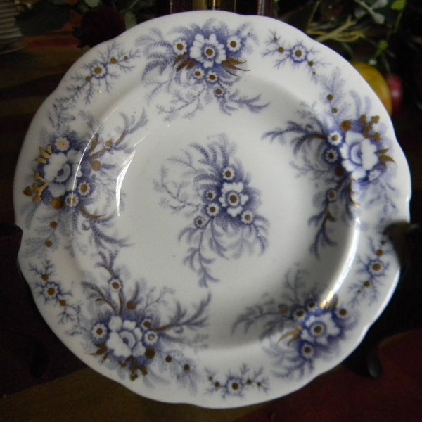 Antique Lavender Purple Transferware Trinket Dish Candy or Berry Bowl Ferns and Flowers with Gilt Accents