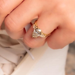 3 Stone Lab Grown Diamond Pear Shaped Engagement Ring in 14KT Yellow Gold