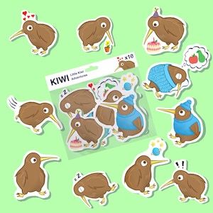 10 stuks schattig stickerpakket kiwi / stickers voor tijdschriften / plannerstickerset / scrapbooking benodigdheden voor kinderen / stickervel / handgemaakt