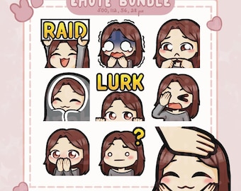 Pacote de Emotes Chibi Brunette Girl Twitch (9) (Download Digital)