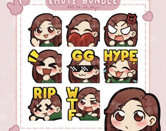 Pacote de Emotes Chibi Brunette Girl Twitch (9) (Download Digital)