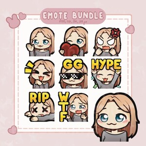9 x Pack d'émoticônes Twitch Chibi, émoticônes Twitch mignonnes, fille blonde, cheveux blonds et yeux bleus, pack d'émoticônes Twitch, émoticônes Discord