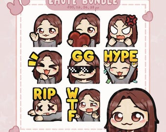 Pacote de Emotes Chibi Brunette Girl Twitch (9) (Download Digital)