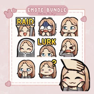 9 x Chibi Twitch Emote Pack, süße Twitch Emotes, blondes Mädchen, blondes Haar und blaue Augen, Twitch Emote Pack, Discord Emotes