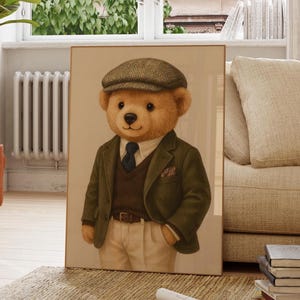 Bear Poster Fashion Magazine Poster Vintage Fashion Magazine Poster, Printable Bear Old Style Wall Art Luxury Fashion Beige Bear