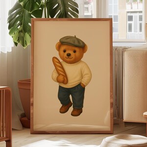 Póster de oso polo de Francia, póster de moda, póster vintage de revista francesa, póster imprimible, arte mural de oso polo, arte mural de lujo para guardería, póster físico.