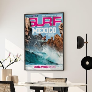 Surf Mexico Magazine Cover Poster, Retro Y2K Summer Beach Aesthetic, High Quality Physical Paper Print for Dorm Room Urban Apartment Decor