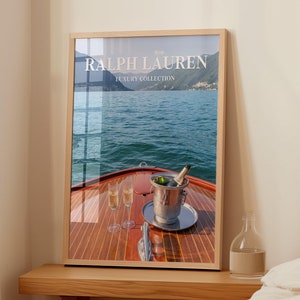 Póster de revista de moda, póster de revista de moda vintage, arte de barco de moda, impresión de moda de lujo, Ralph Lauren antiguo, arte mural digital