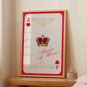 Impresión de As de la Corona, Arte mural de naipes retro, Póster con cita inspiradora, Decoración de ases rojos, Decoración de pared de cartas de ases rojos, Póster de decoración para el hogar moderno